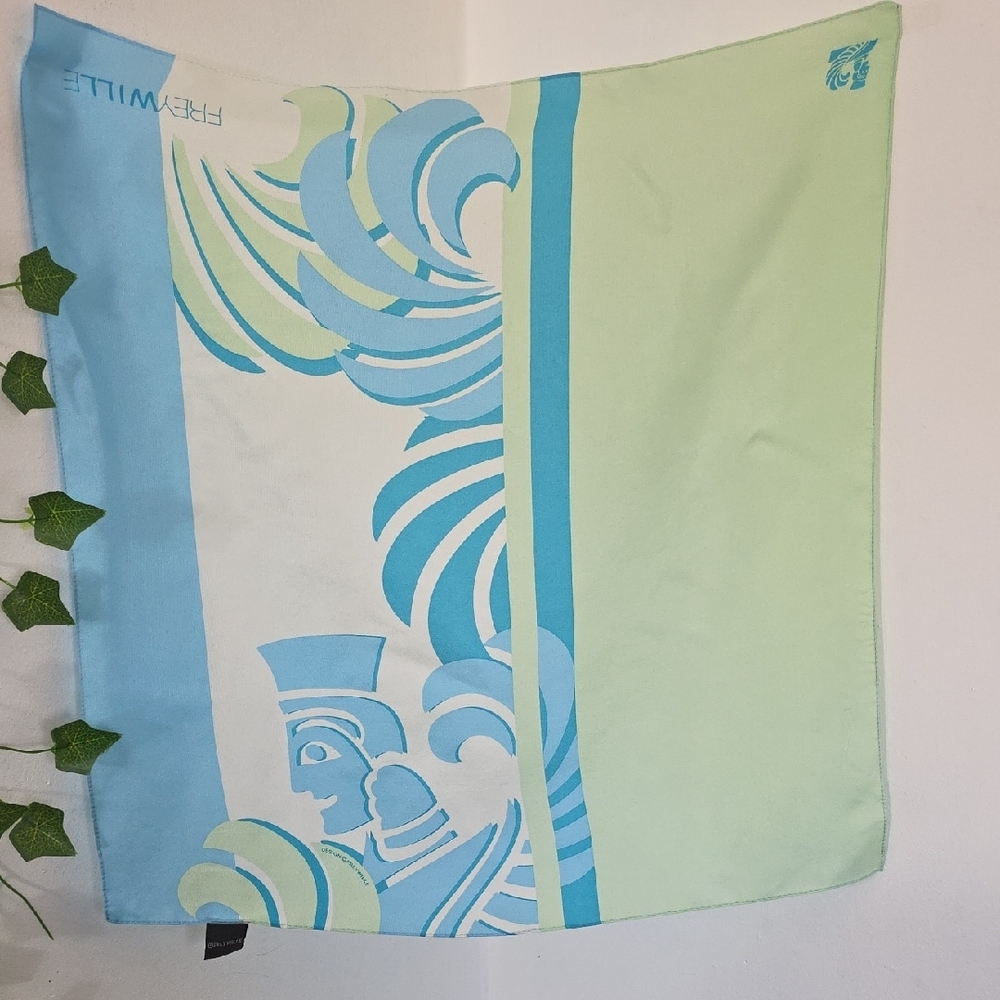 FREY WiLLE 100% Silk Twill Gavroche Magic Sphinx Green Combo Scarf 50cm x 50cm